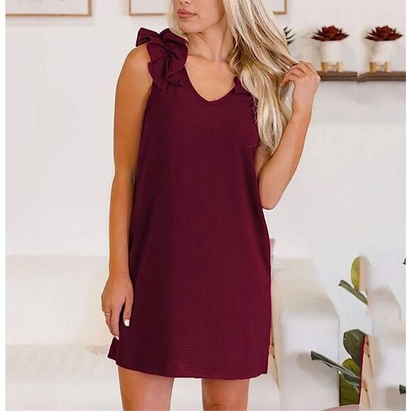 Womens Anthropologie Entro Ruffle Shoulder Gather Around Mini Dress - Sz S - Picture 1 of 2